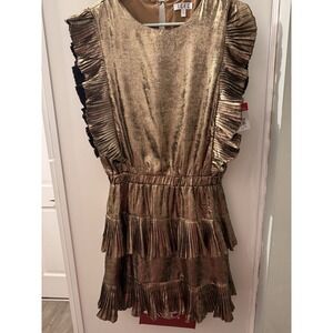 TCEC Gold Metallic Ruffled Women's Dress‎ Size S